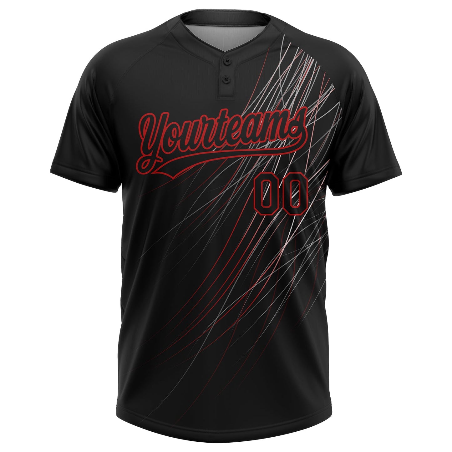 Custom Black Black-Red 3D Pattern Two-Button Unisex Softball Jersey view 2
