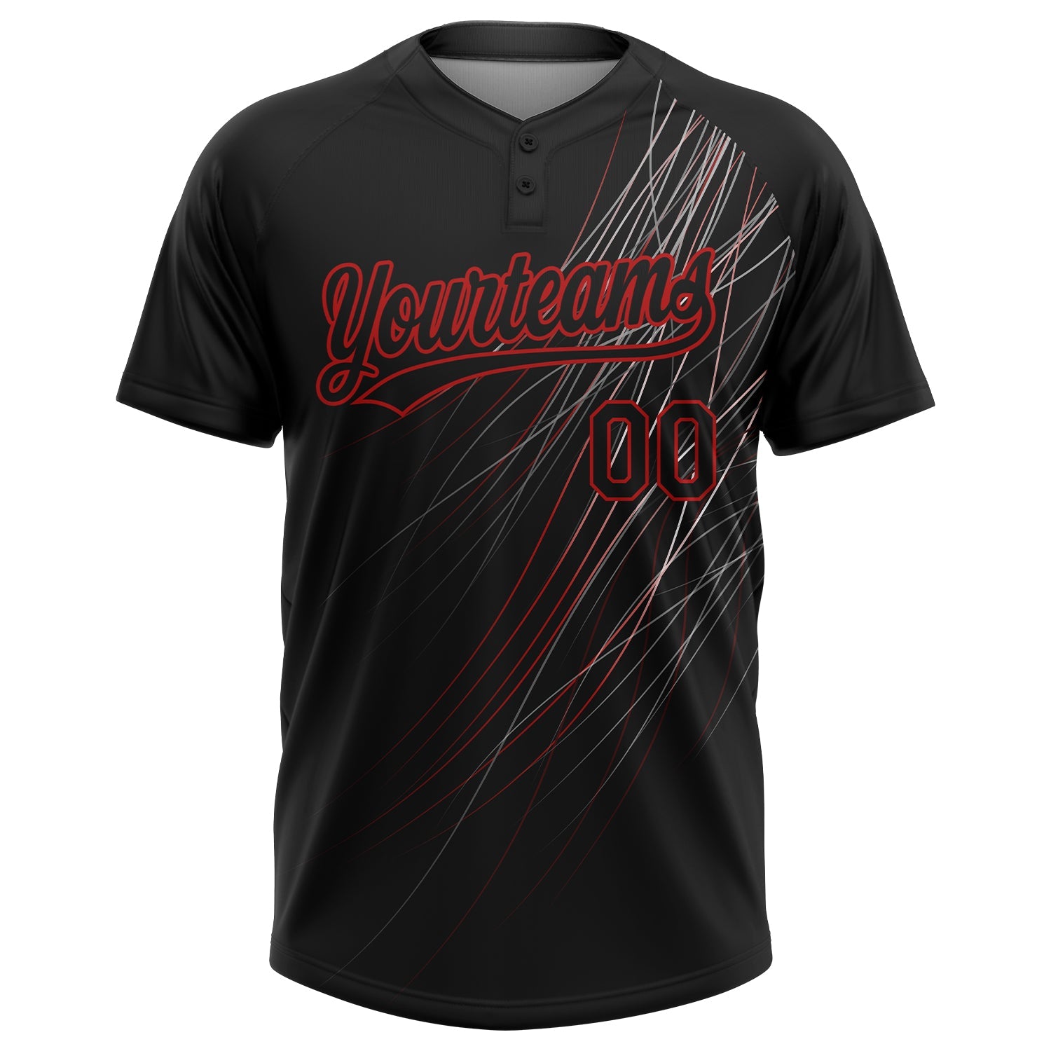Custom Black Black-Red 3D Pattern Two-Button Unisex Softball Jersey view 2