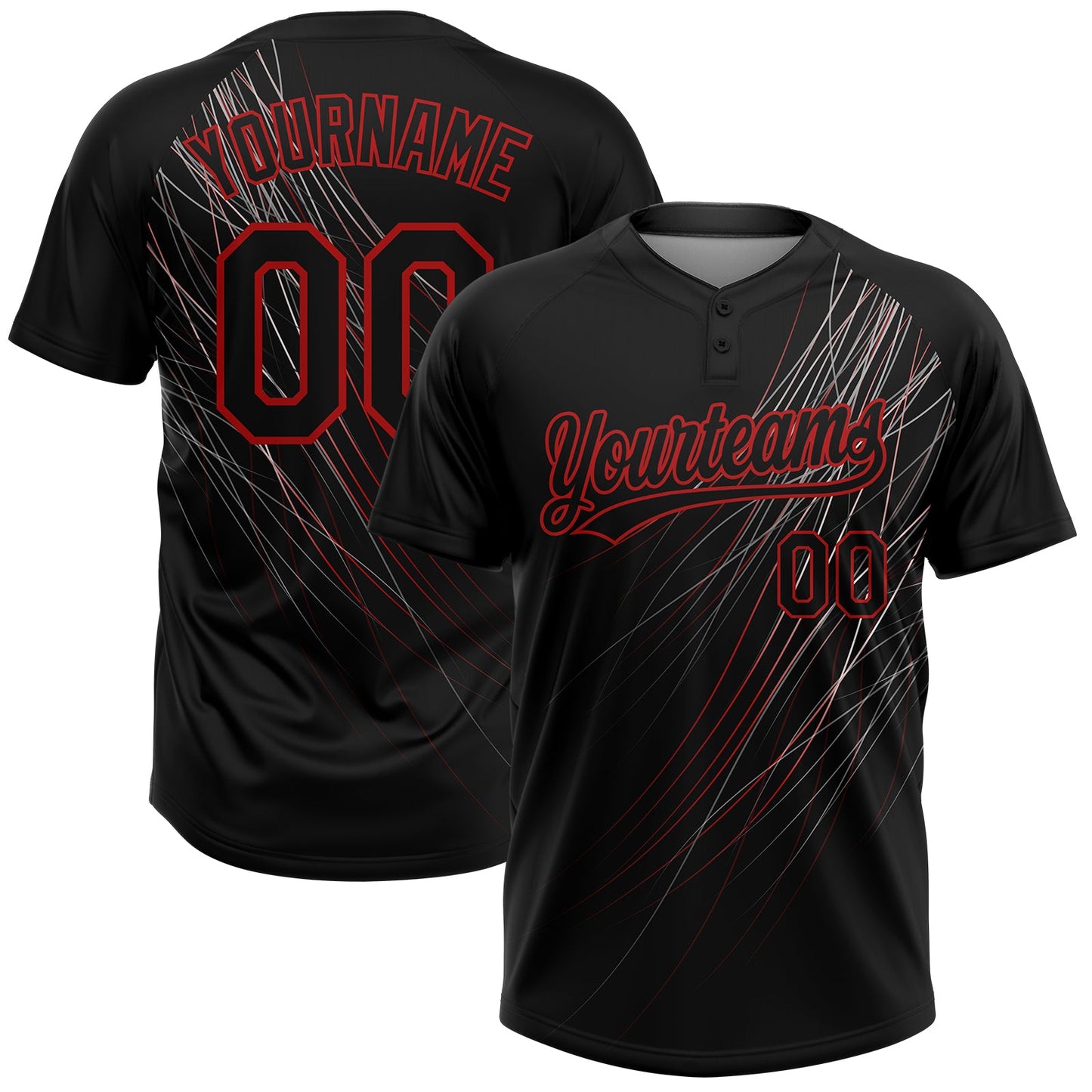 Custom Black Black-Red 3D Pattern Two-Button Unisex Softball Jersey - Main View
