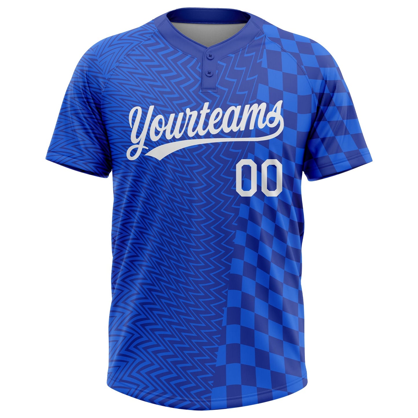 Custom Royal White-Navy 3D Pattern Two-Button Unisex Softball Jersey view 2
