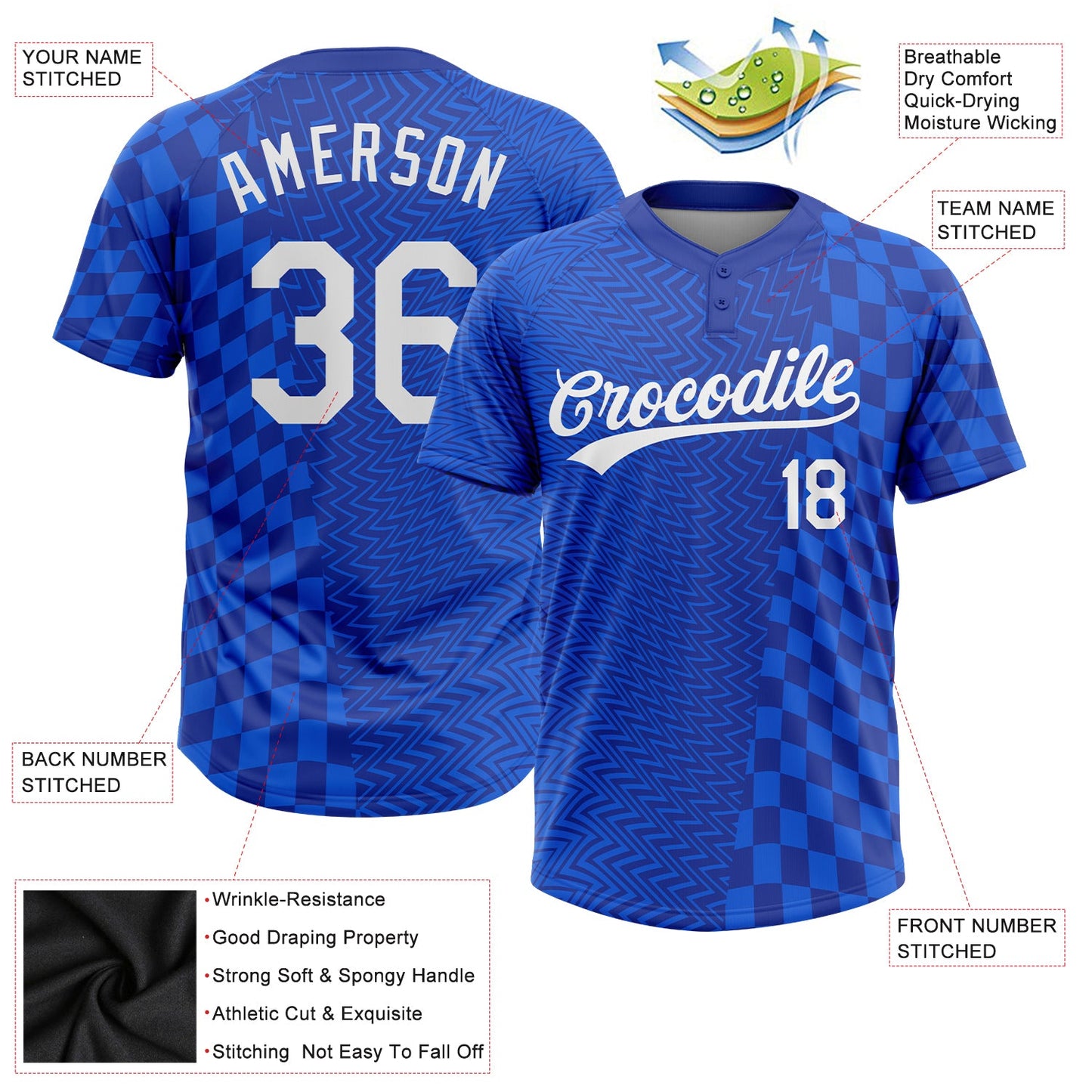 Custom Royal White-Navy 3D Pattern Two-Button Unisex Softball Jersey view 3