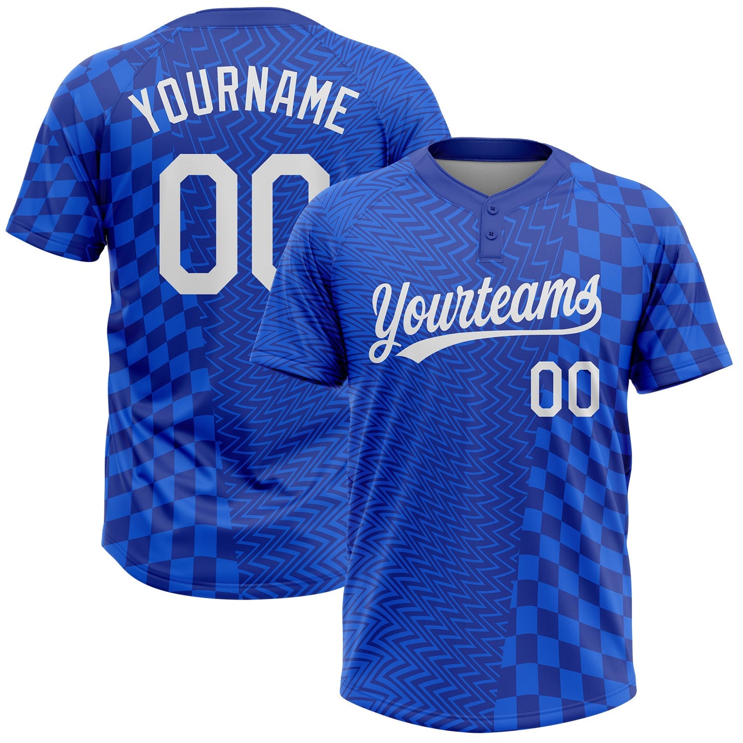 Custom Royal White-Navy 3D Pattern Two-Button Unisex Softball Jersey - Main View
