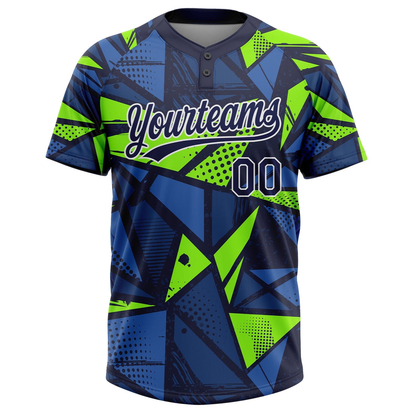 Custom Navy Navy-Neon Green 3D Pattern Two-Button Unisex Softball Jersey view 2