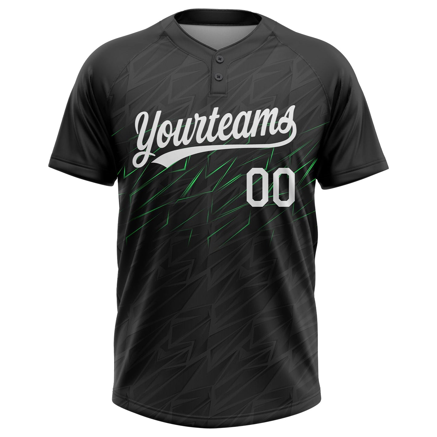 Custom Black White-Neon Green 3D Pattern Two-Button Unisex Softball Jersey view 2