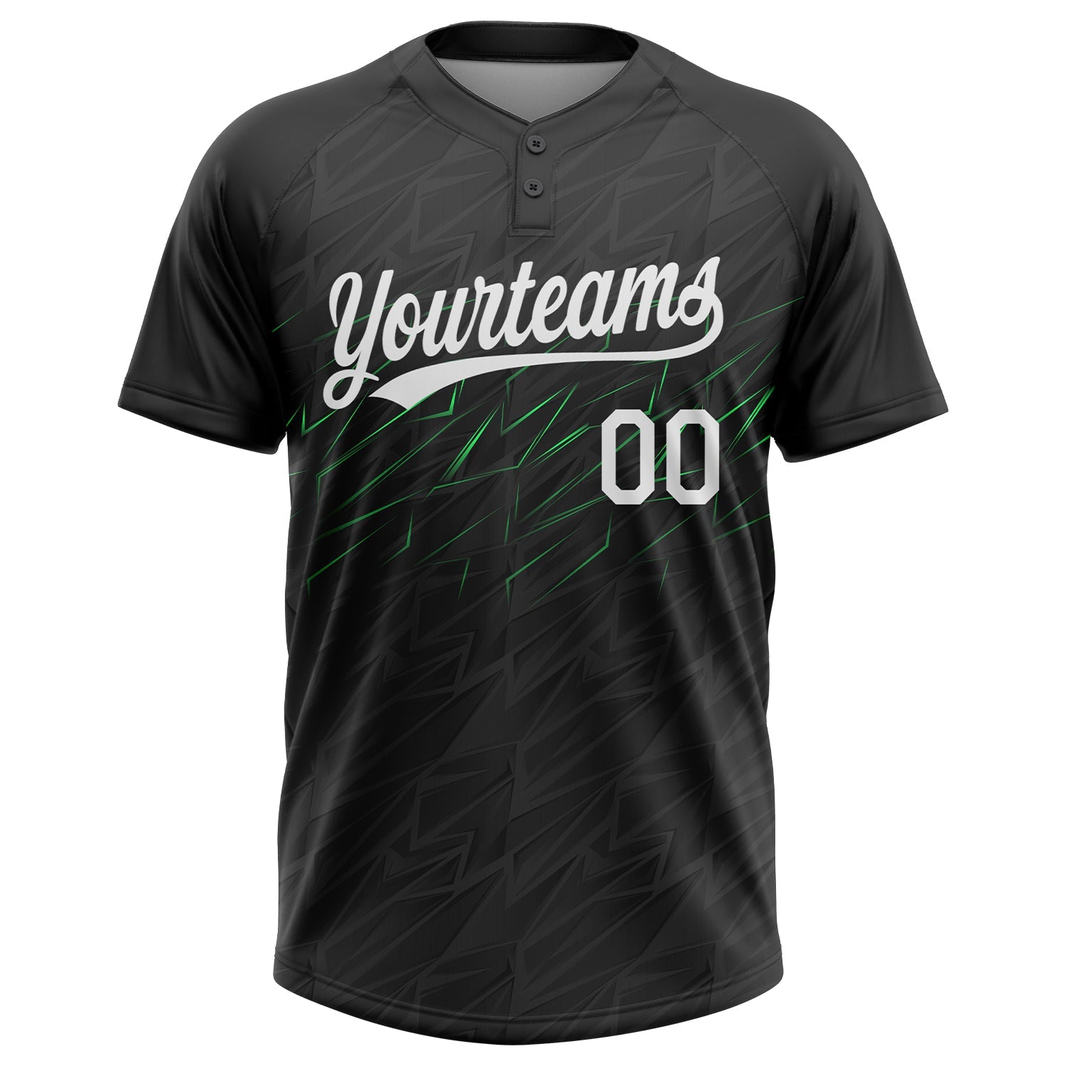 Custom Black White-Neon Green 3D Pattern Two-Button Unisex Softball Jersey view 2