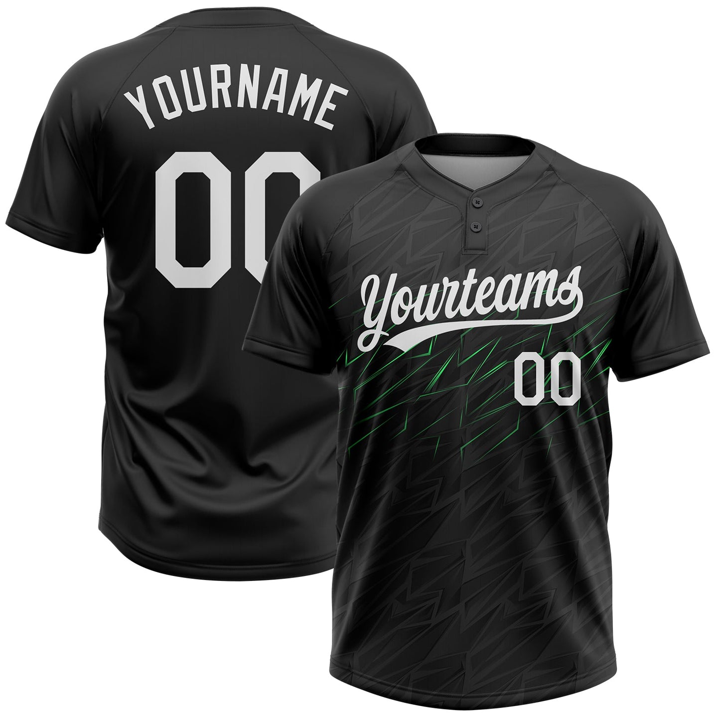 Custom Black White-Neon Green 3D Pattern Two-Button Unisex Softball Jersey - Main View