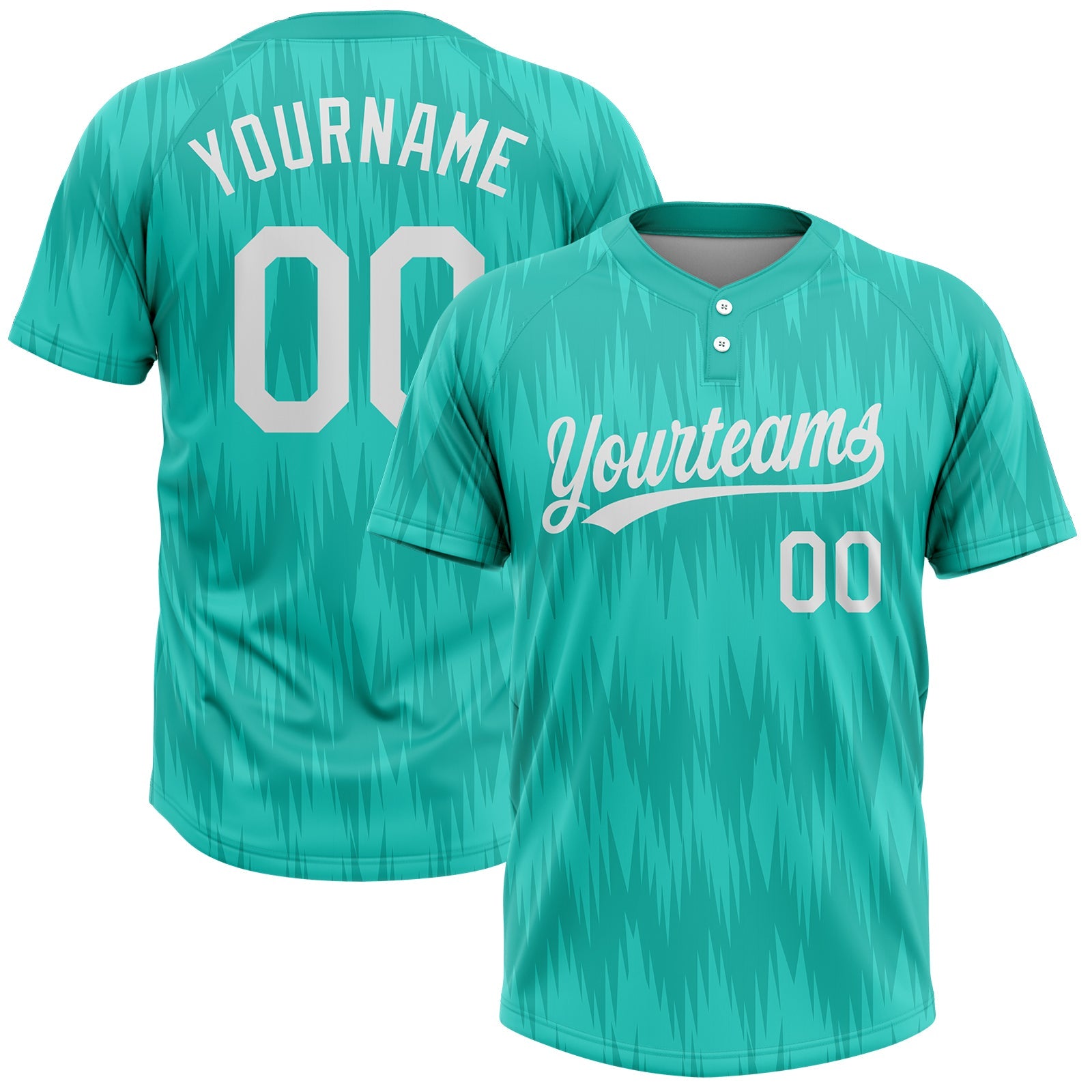 Custom Aqua White 3D Pattern Two-Button Unisex Softball Jersey - Main View