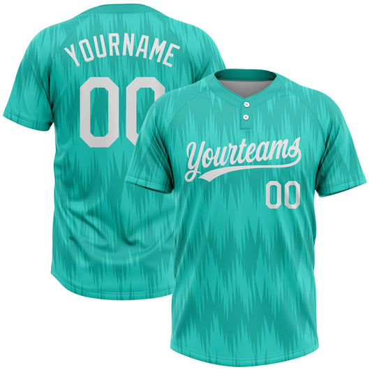 Custom Aqua White 3D Pattern Two-Button Unisex Softball Jersey - Main View