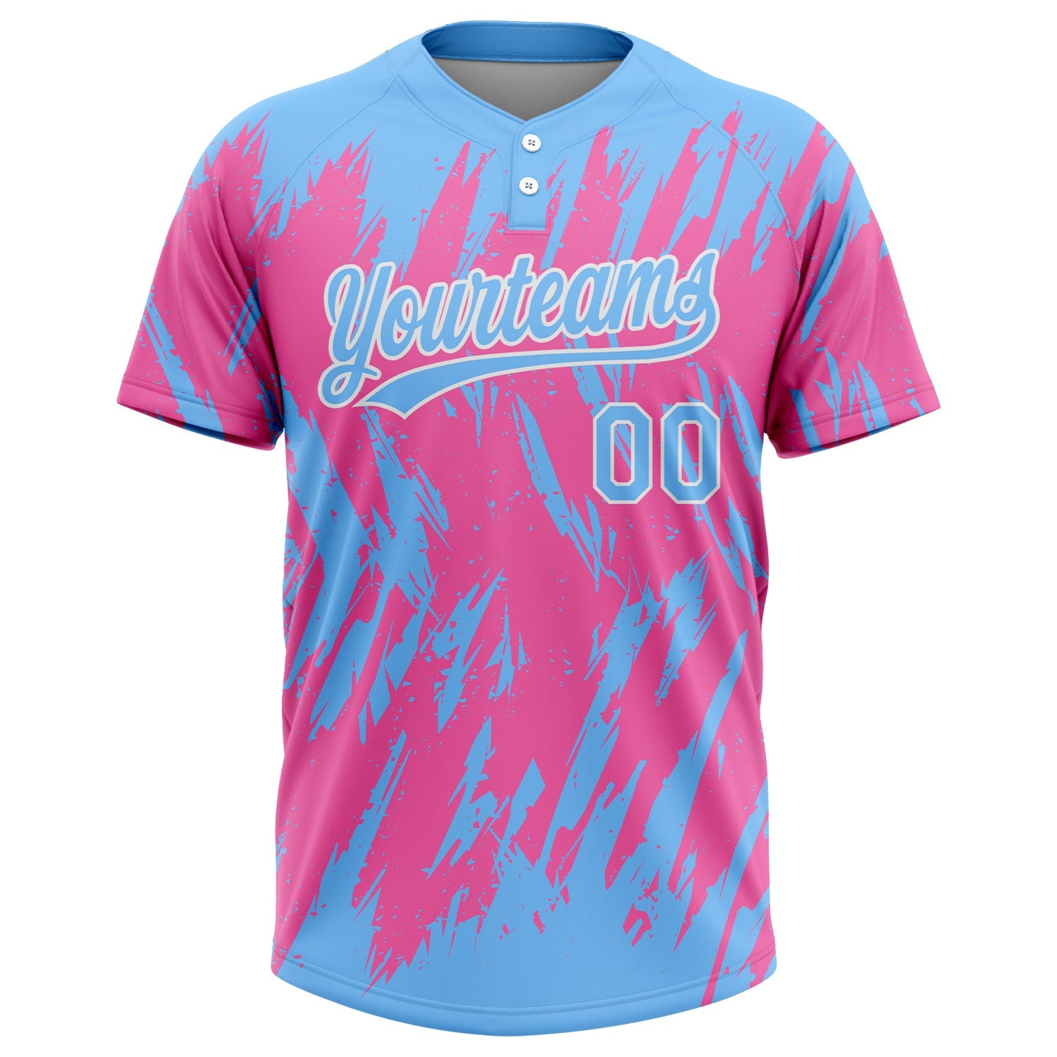 Custom Pink Powder Blue-White 3D Pattern Two-Button Unisex Softball Jersey view 2