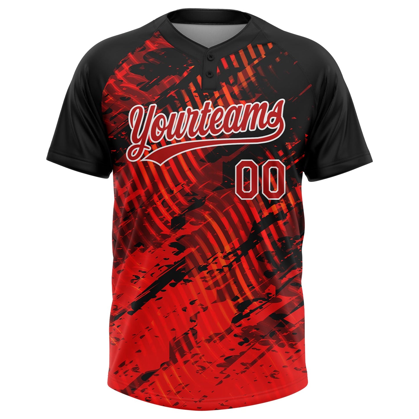 Custom Black Red-White 3D Pattern Two-Button Unisex Softball Jersey view 2