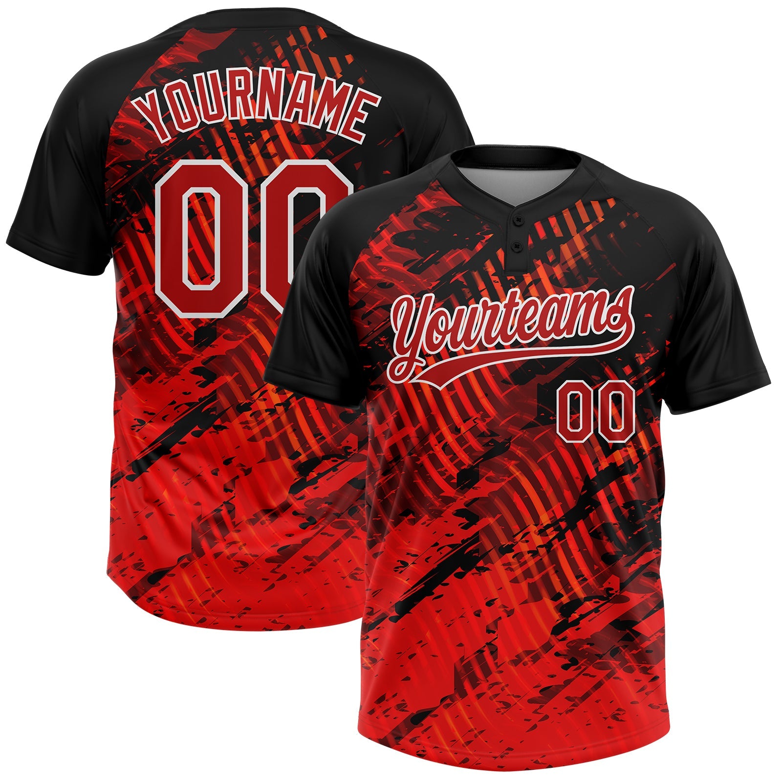 Custom Black Red-White 3D Pattern Two-Button Unisex Softball Jersey - Main View