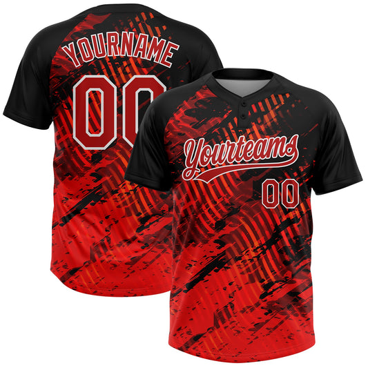 Custom Black Red-White 3D Pattern Two-Button Unisex Softball Jersey - Main View