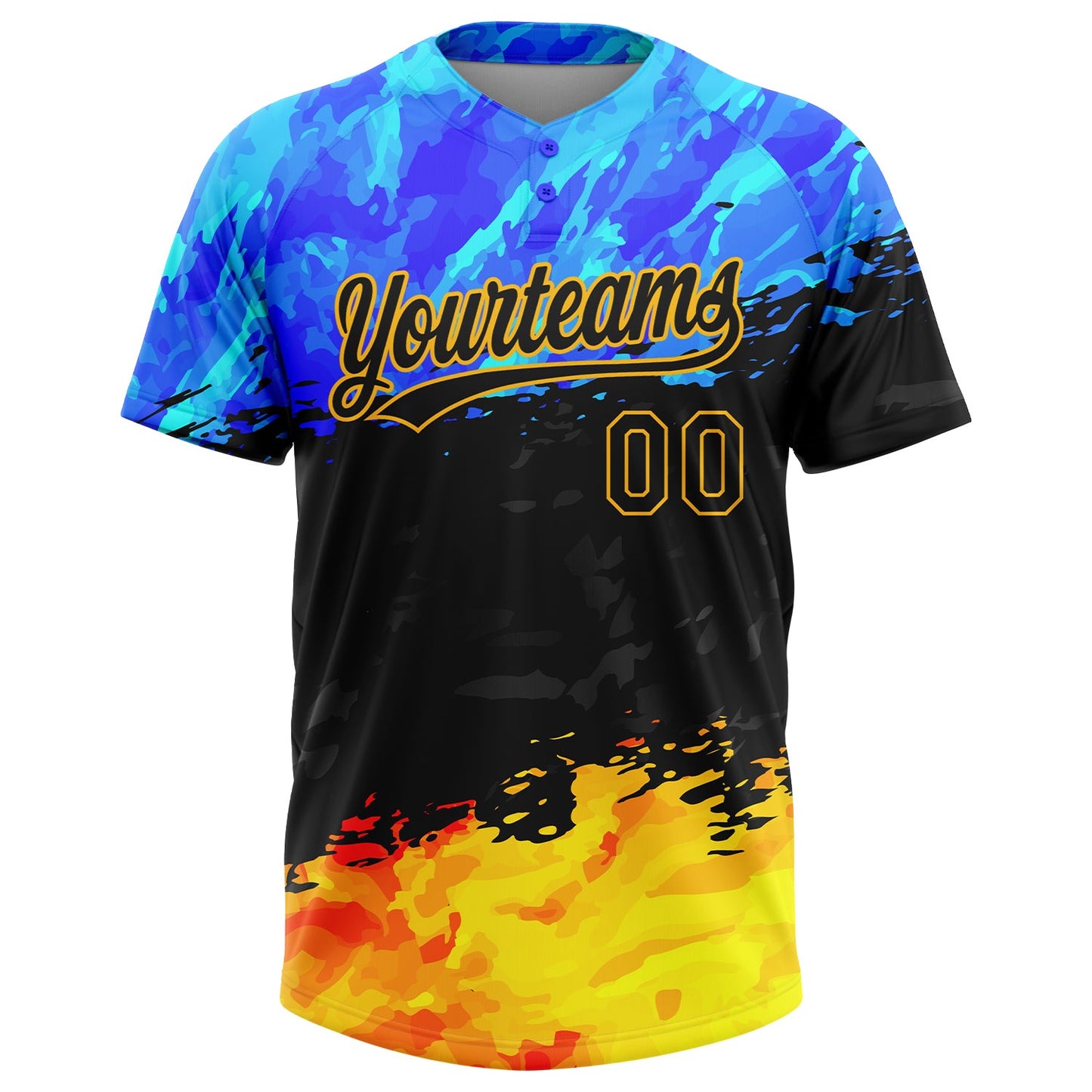 Custom Figure Black Gold-Royal 3D Pattern Two-Button Unisex Softball Jersey view 2
