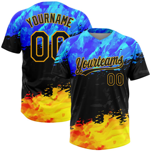 Custom Figure Black Gold-Royal 3D Pattern Two-Button Unisex Softball Jersey - Main View