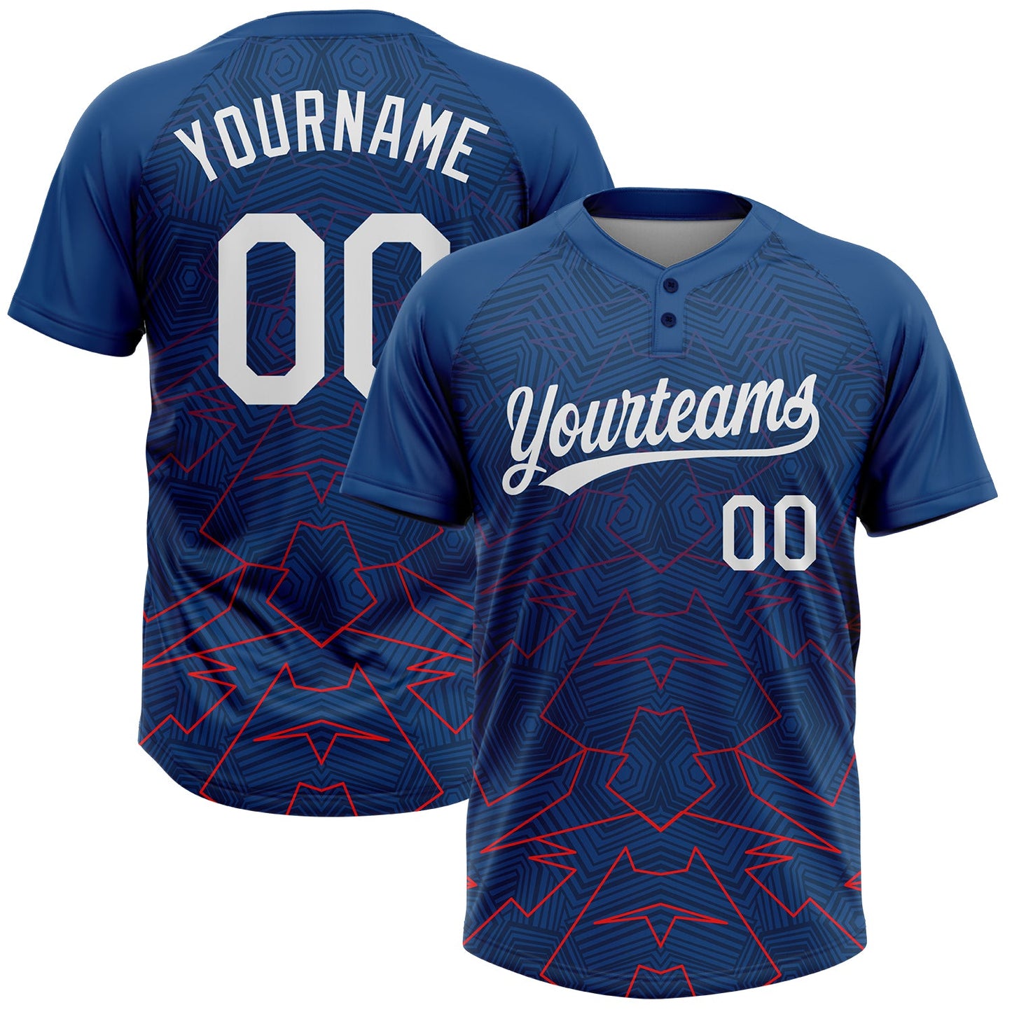 Custom US Navy Blue White-Red 3D Pattern Two-Button Unisex Softball Jersey - Main View