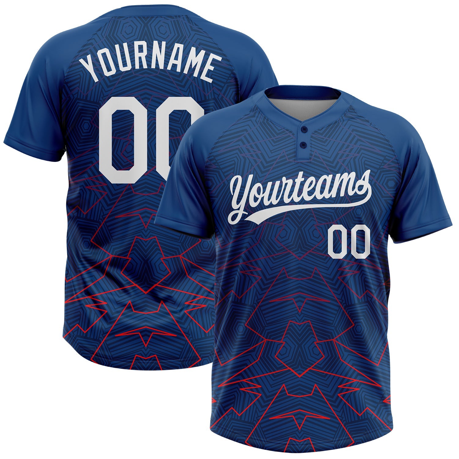 Custom US Navy Blue White-Red 3D Pattern Two-Button Unisex Softball Jersey - Main View