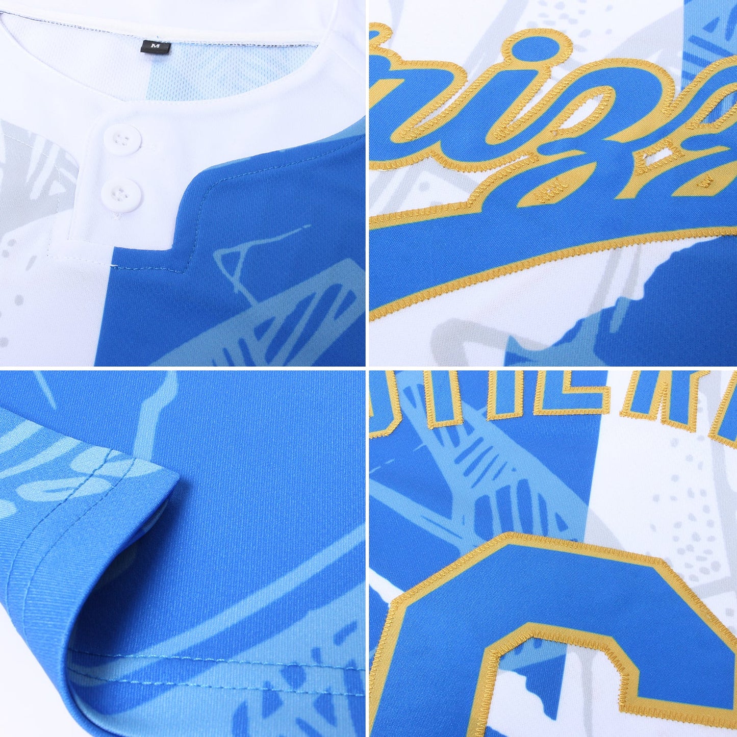 Custom Graffiti Pattern Royal-Old Gold 3D Two-Button Unisex Softball Jersey view 6