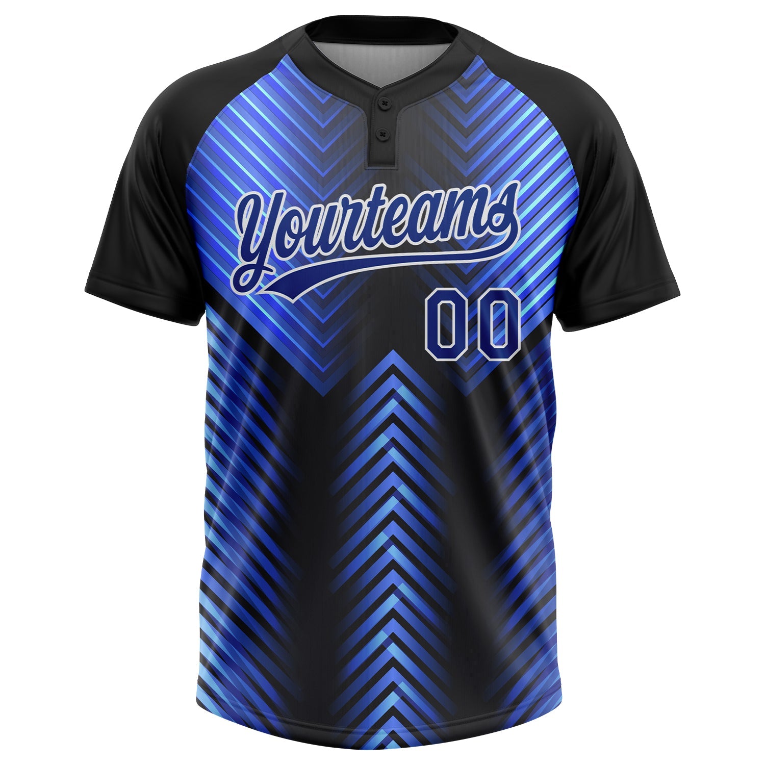 Custom Black Royal-Powder Blue 3D Pattern Two-Button Unisex Softball Jersey view 2