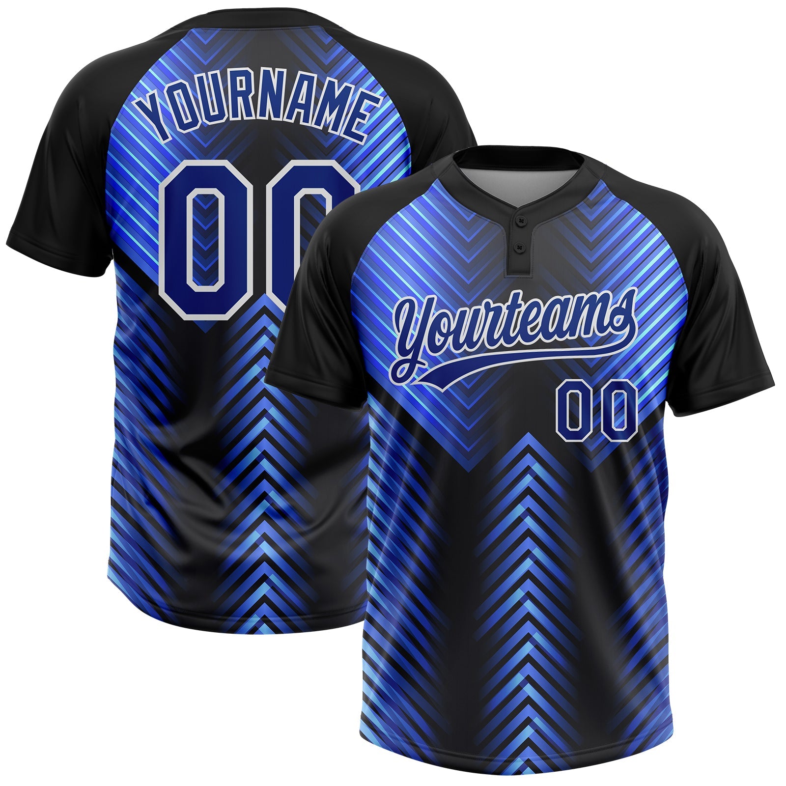 Custom Black Royal-Powder Blue 3D Pattern Two-Button Unisex Softball Jersey - Main View