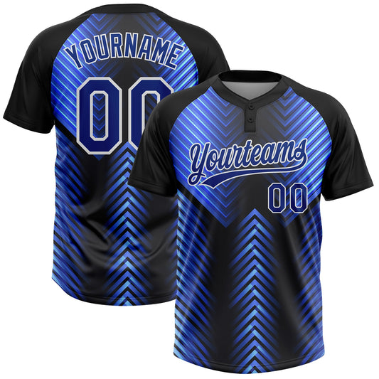 Custom Black Royal-Powder Blue 3D Pattern Two-Button Unisex Softball Jersey - Main View