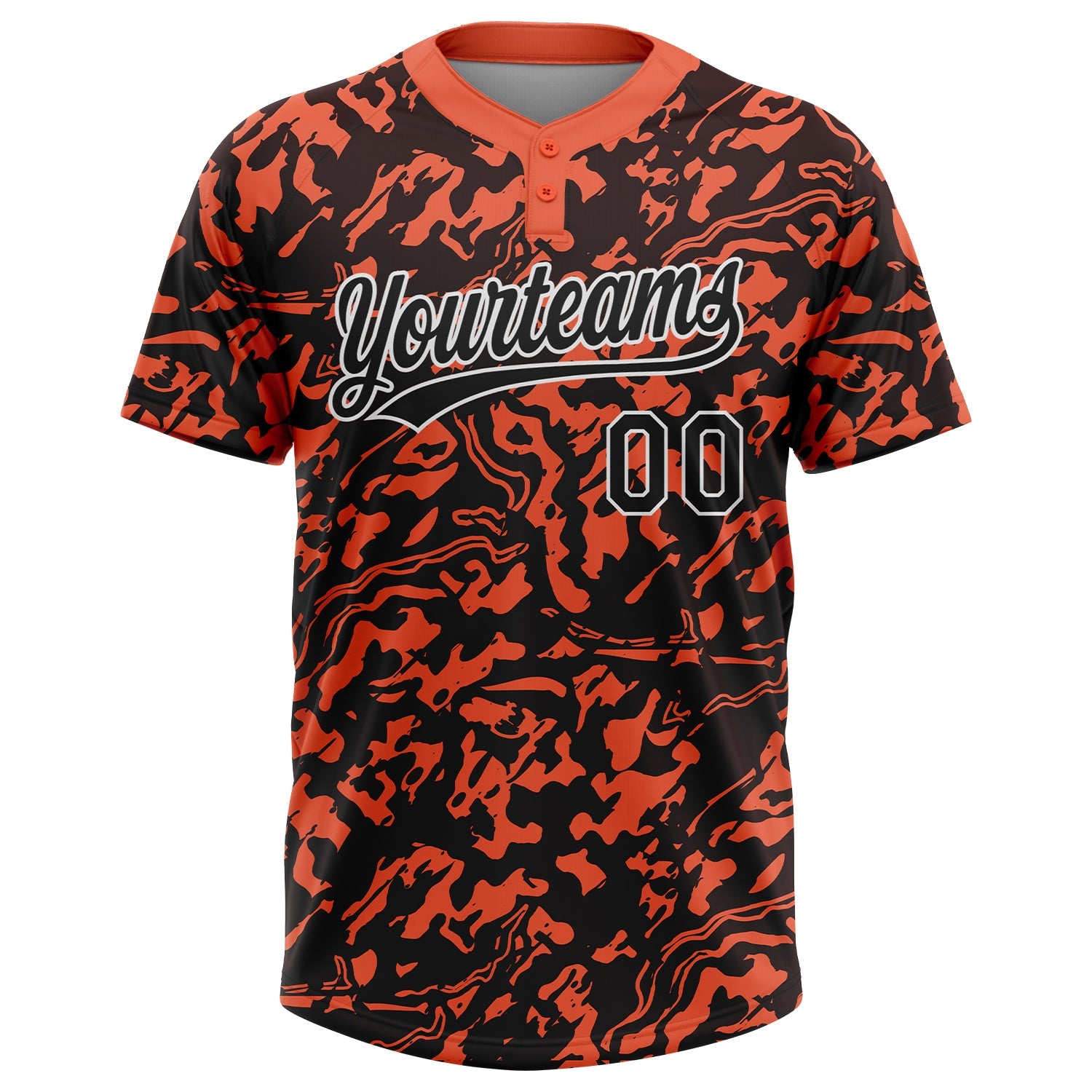 Custom Orange Black-White 3D Pattern Two-Button Unisex Softball Jersey view 2