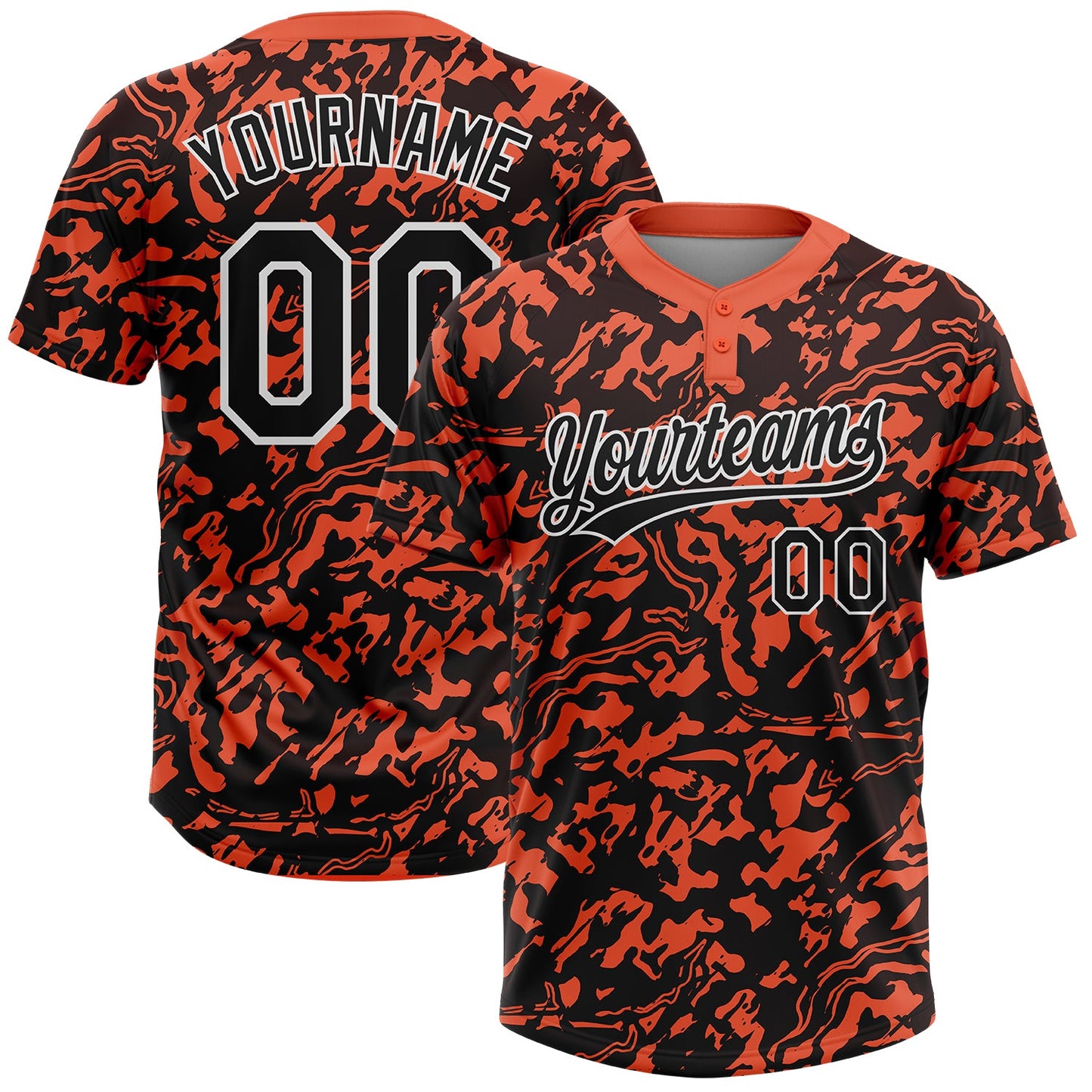 Custom Orange Black-White 3D Pattern Two-Button Unisex Softball Jersey - Main View