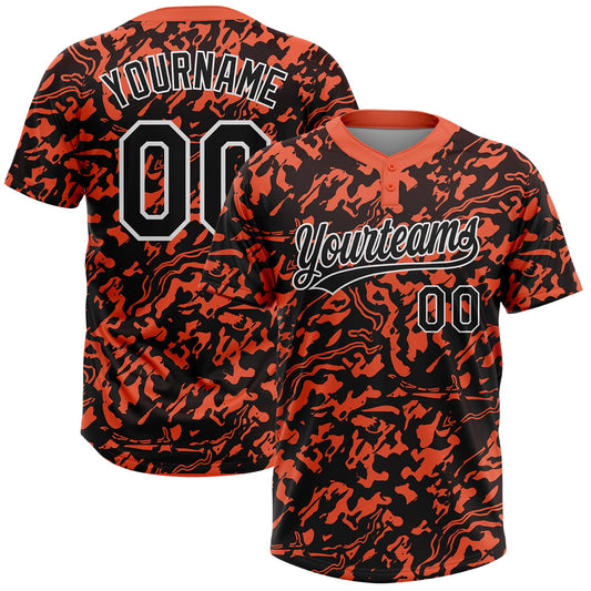Custom Orange Black-White 3D Pattern Two-Button Unisex Softball Jersey - Main View