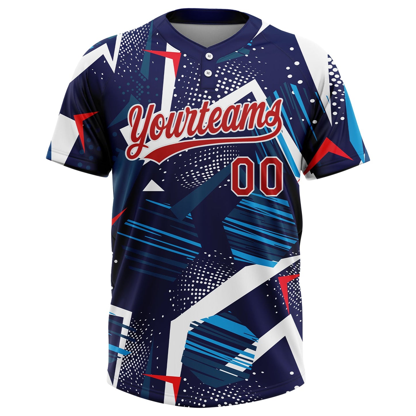 Custom Navy Red-White 3D Pattern Two-Button Unisex Softball Jersey view 2