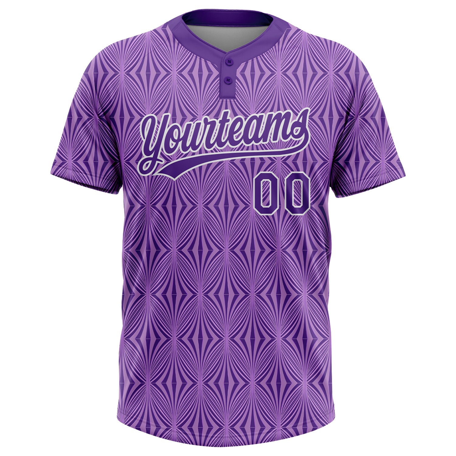 Custom Purple Purple-White 3D Pattern Two-Button Unisex Softball Jersey view 2