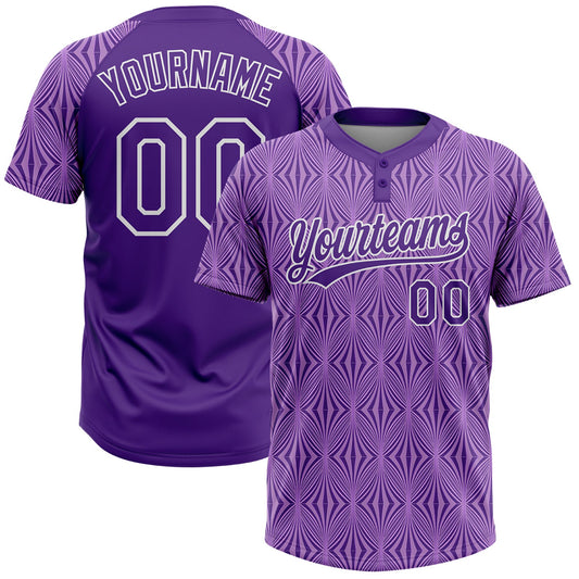 Custom Purple Purple-White 3D Pattern Two-Button Unisex Softball Jersey - Main View