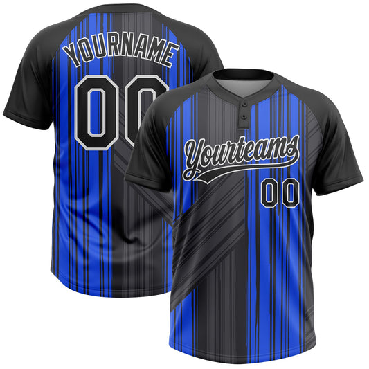 Custom Royal Black-White 3D Pattern Two-Button Unisex Softball Jersey - Main View