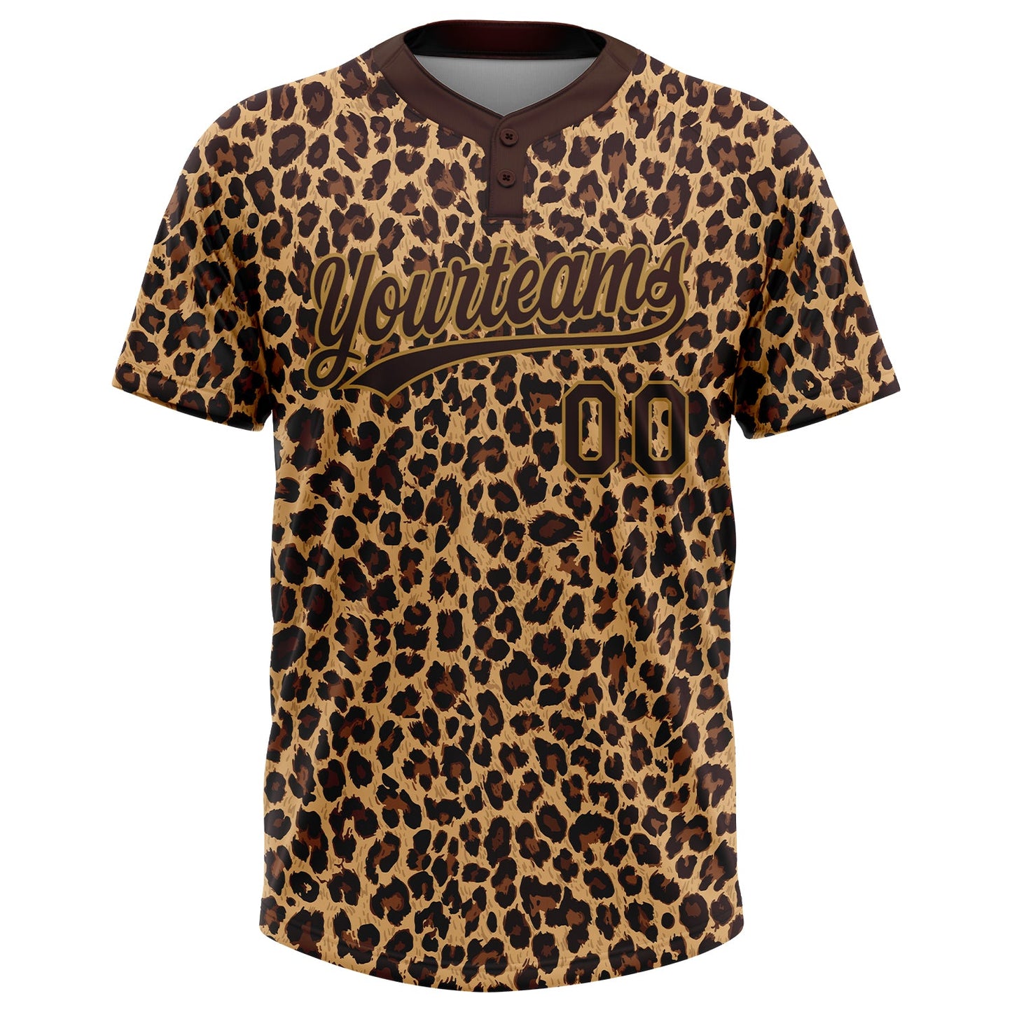 Custom Brown Brown-Old Gold 3D Pattern Leopard Two-Button Unisex Softball Jersey view 2