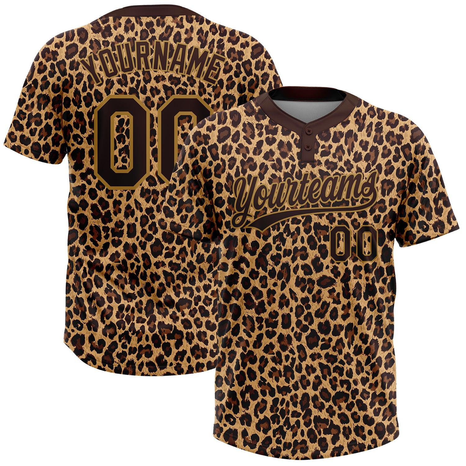 Custom Brown Brown-Old Gold 3D Pattern Leopard Two-Button Unisex Softball Jersey - Main View