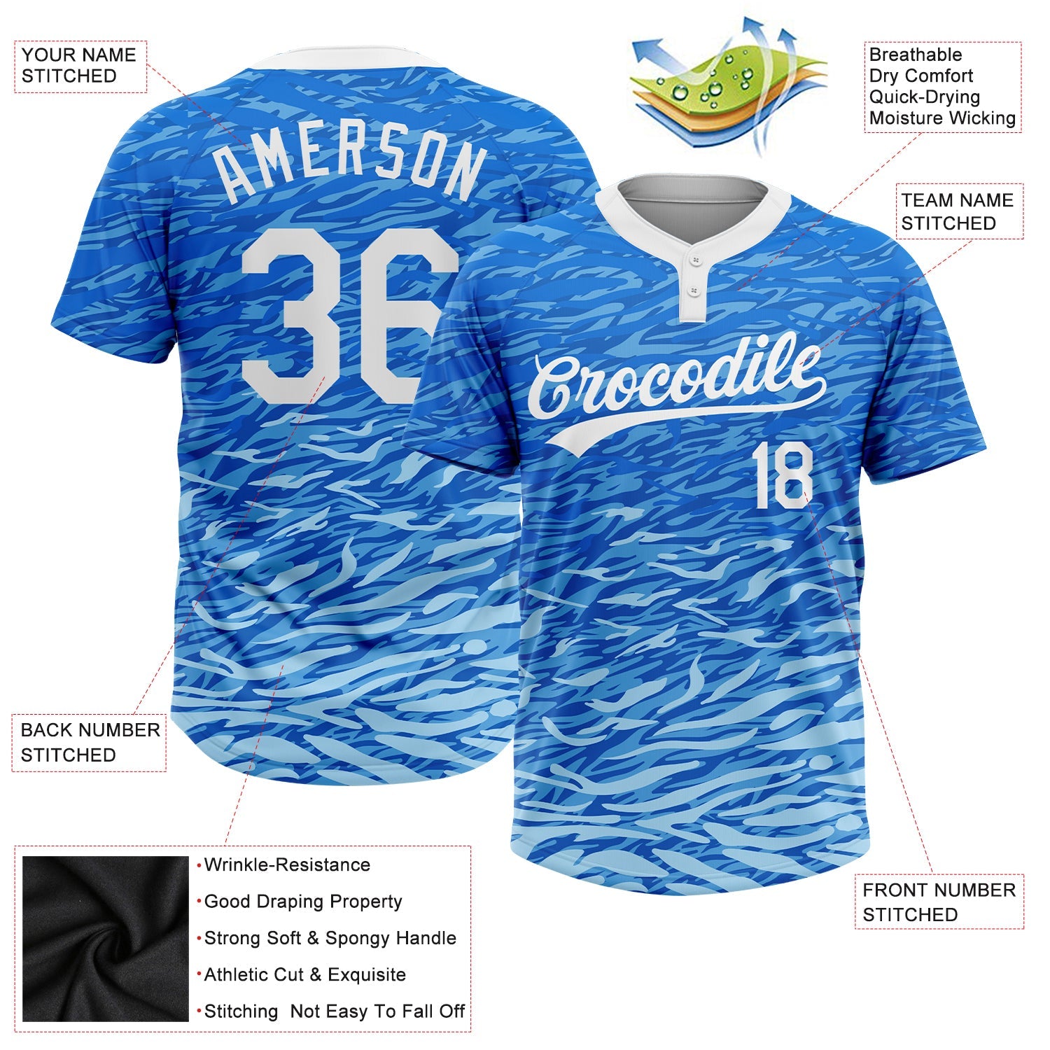 Custom Royal White-Light Blue 3D Pattern Two-Button Unisex Softball Jersey view 3
