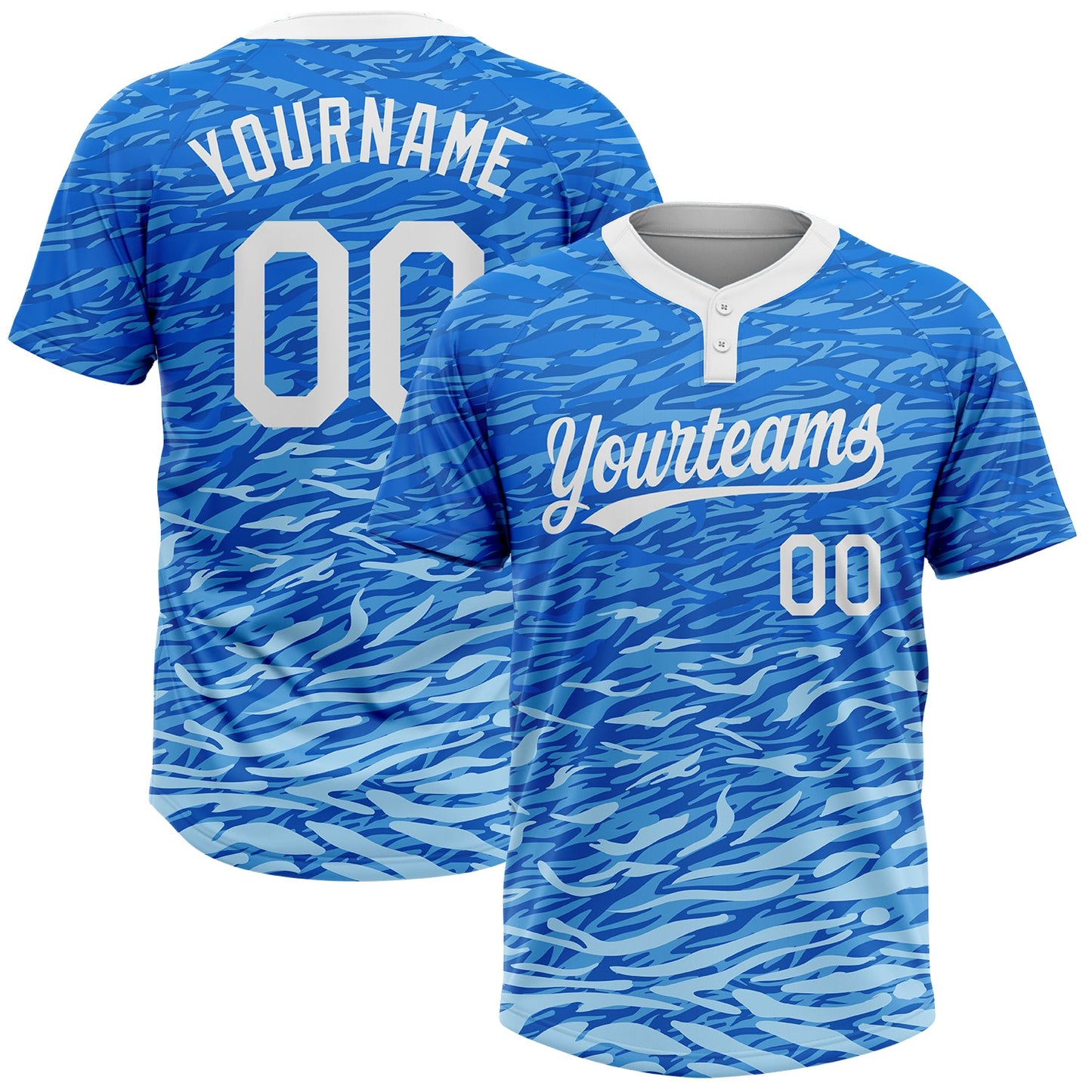 Custom Royal White-Light Blue 3D Pattern Two-Button Unisex Softball Jersey - Main View