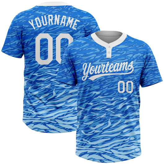 Custom Royal White-Light Blue 3D Pattern Two-Button Unisex Softball Jersey - Main View