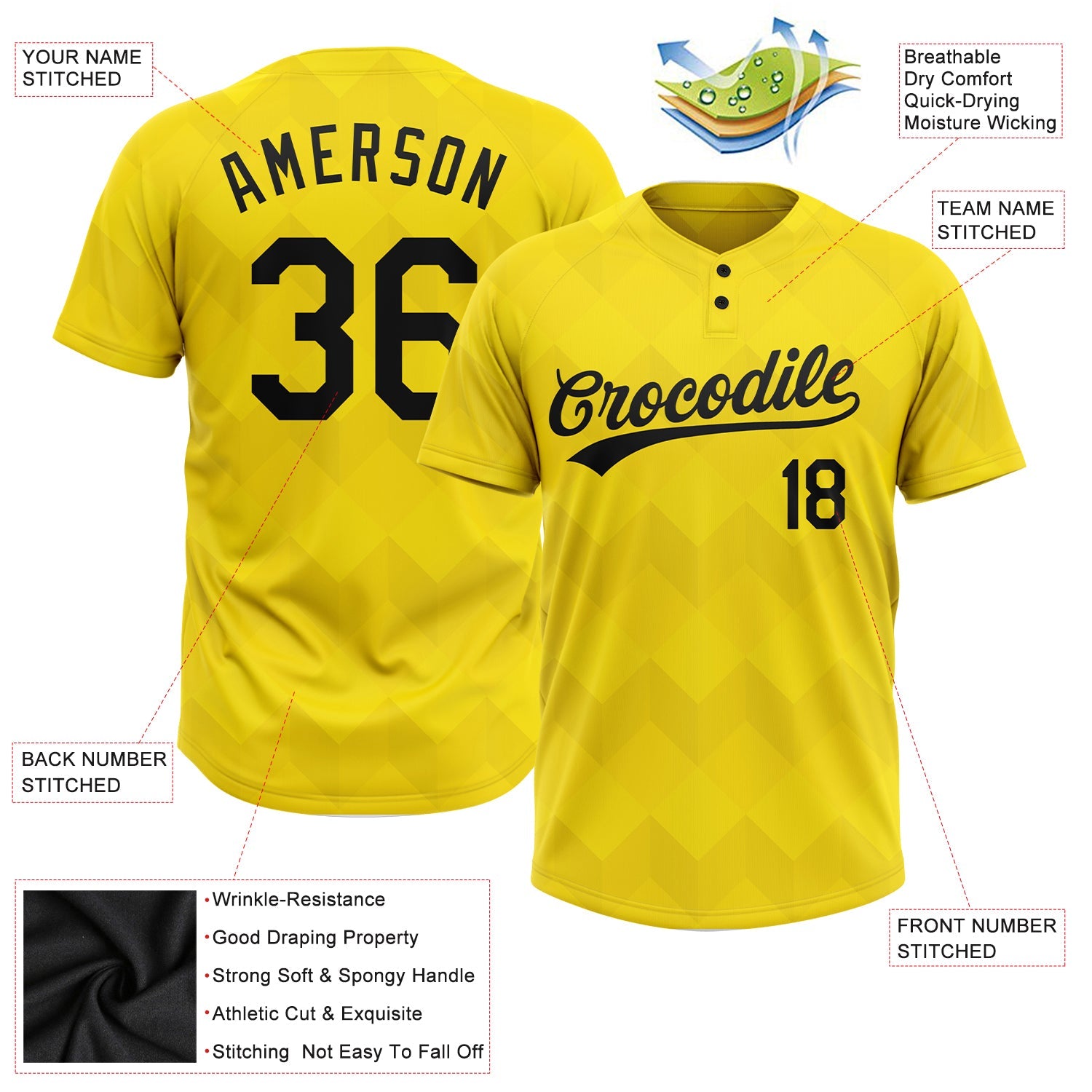 Custom Gold Black 3D Pattern Two-Button Unisex Softball Jersey view 3