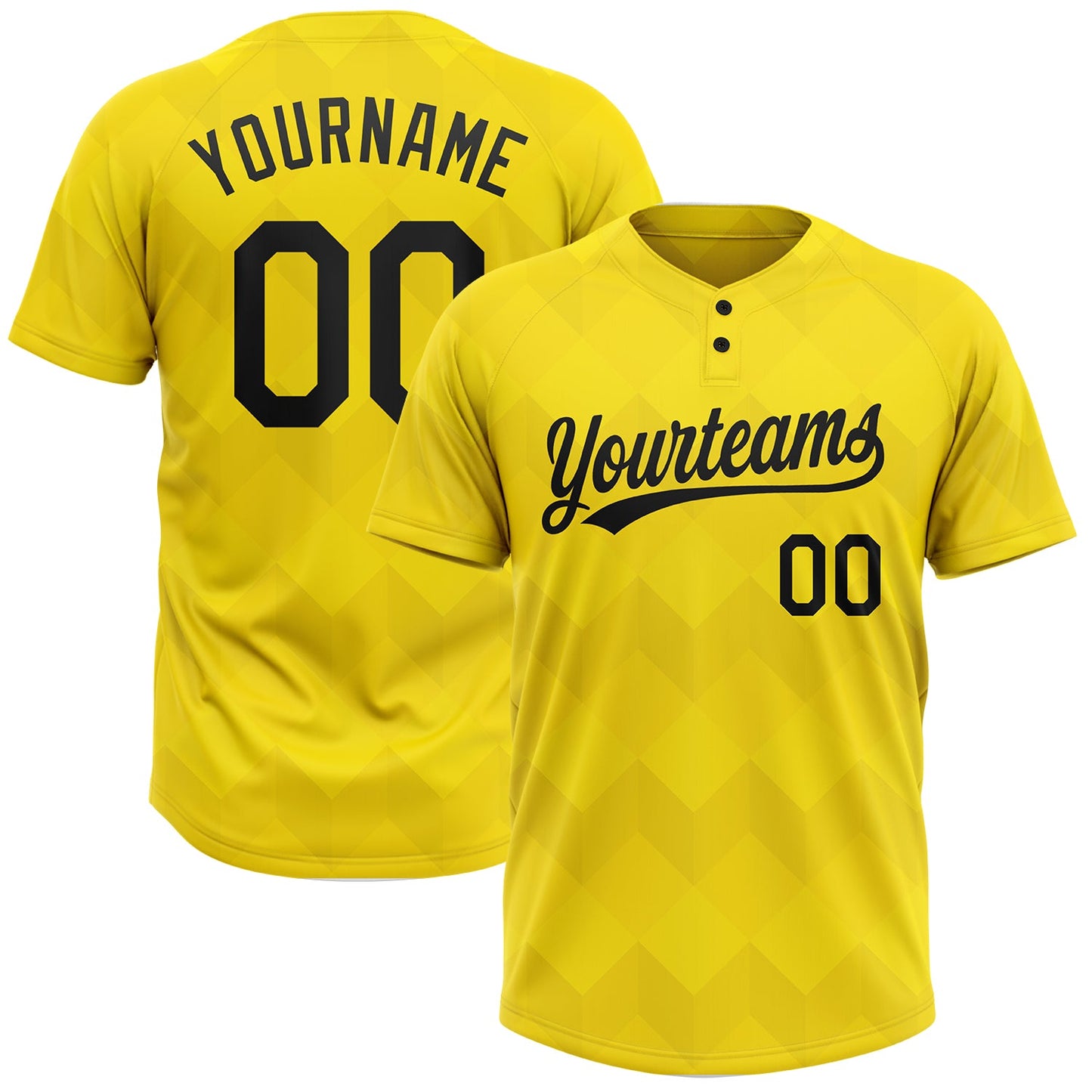 Custom Gold Black 3D Pattern Two-Button Unisex Softball Jersey - Main View