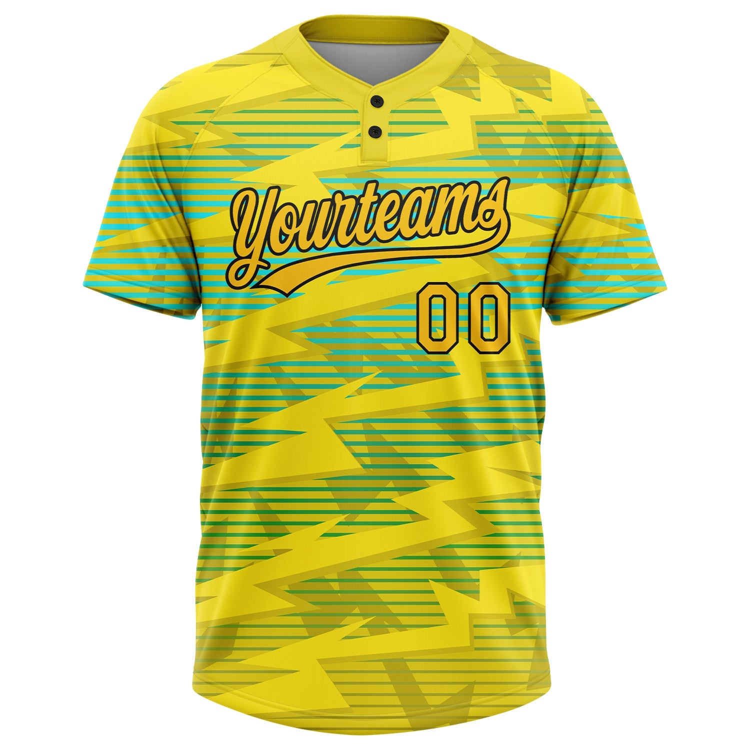 Custom Gold Gold Black-Light Blue 3D Pattern Two-Button Unisex Softball Jersey view 2
