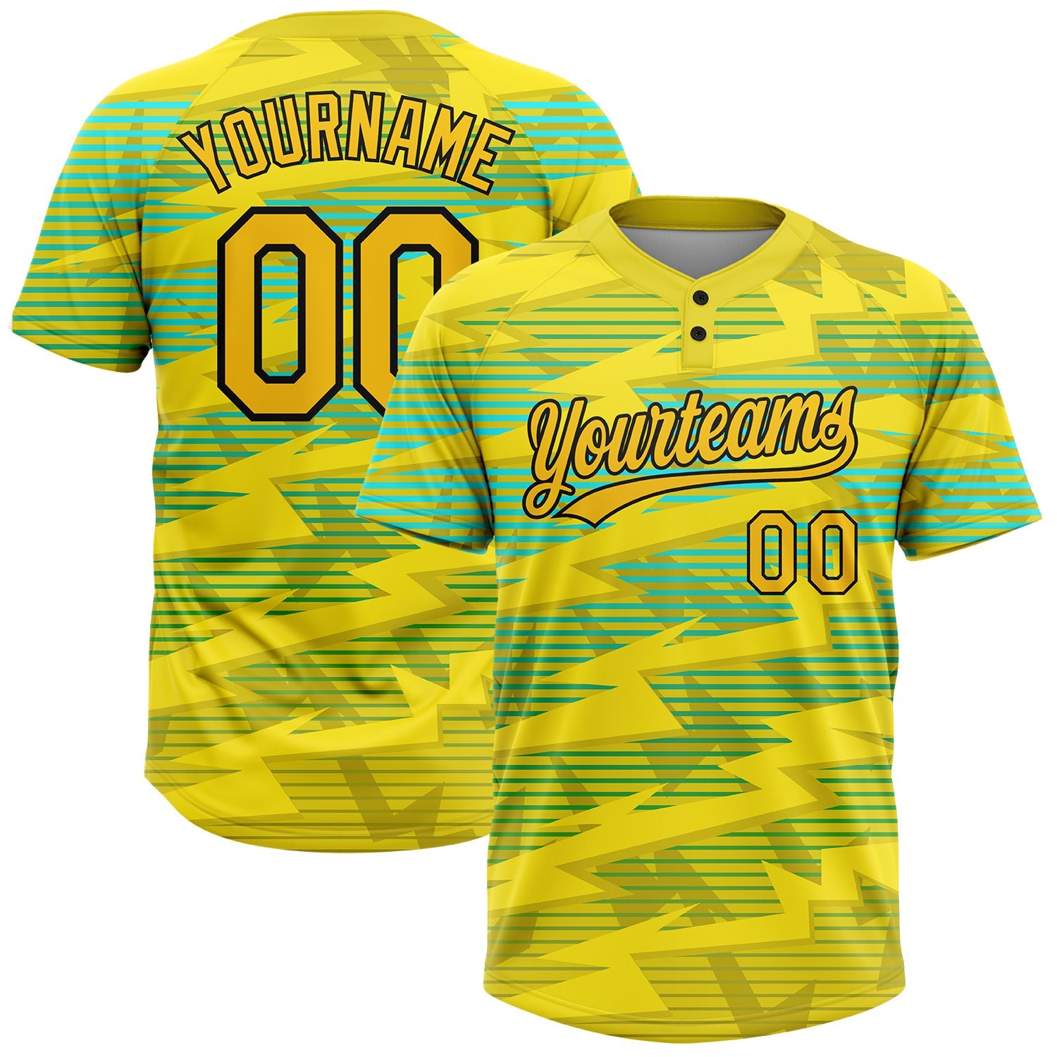 Custom Gold Gold Black-Light Blue 3D Pattern Two-Button Unisex Softball Jersey - Main View