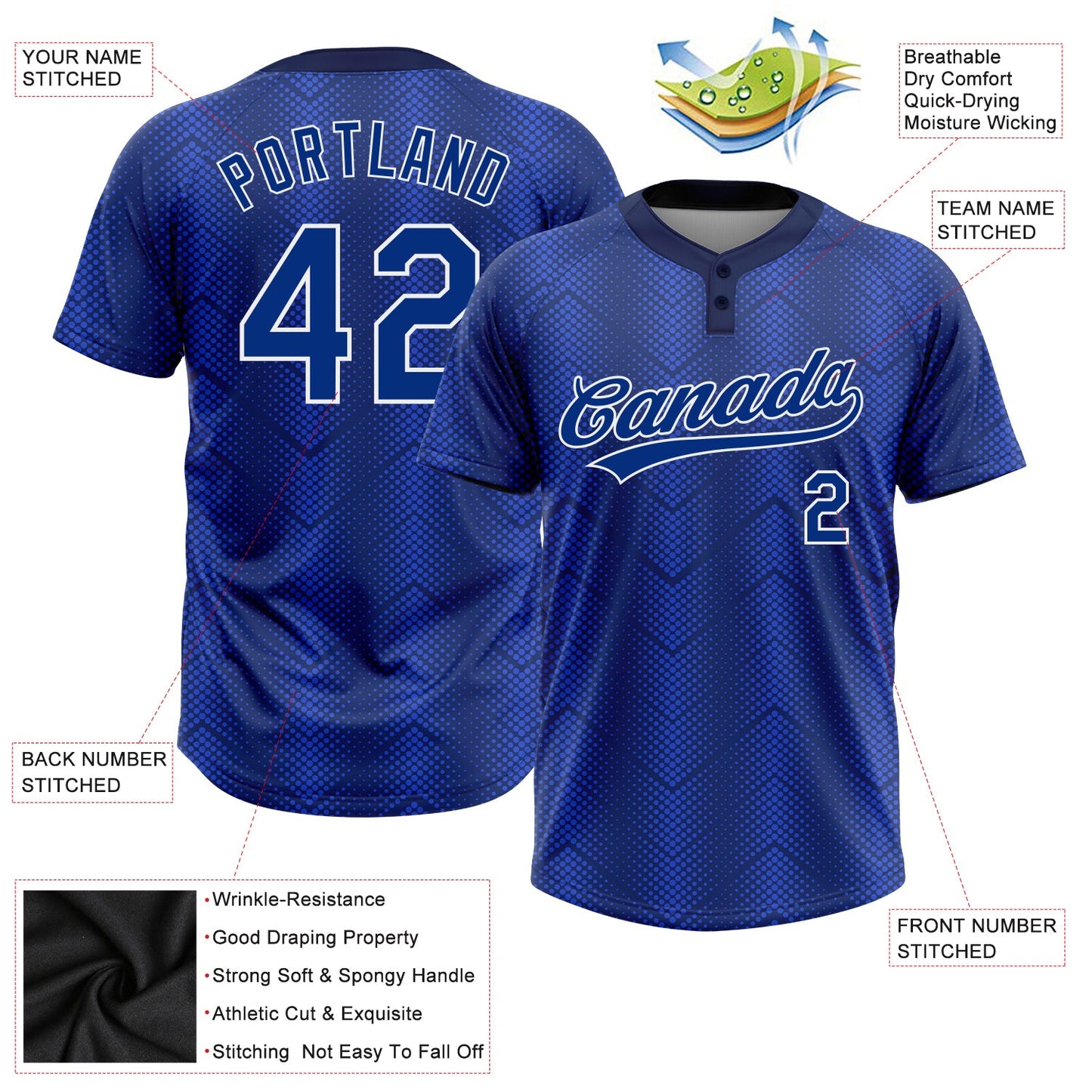 Custom Royal Royal-Navy 3D Pattern Two-Button Unisex Softball Jersey view 3