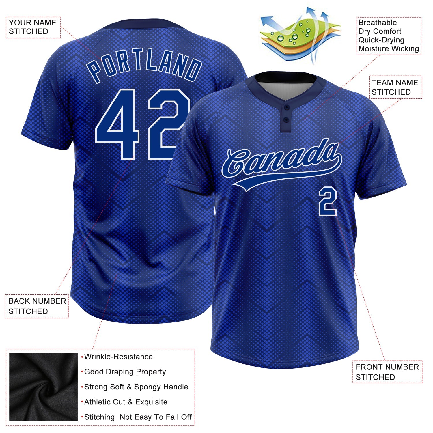 Custom Royal Royal-Navy 3D Pattern Two-Button Unisex Softball Jersey view 3
