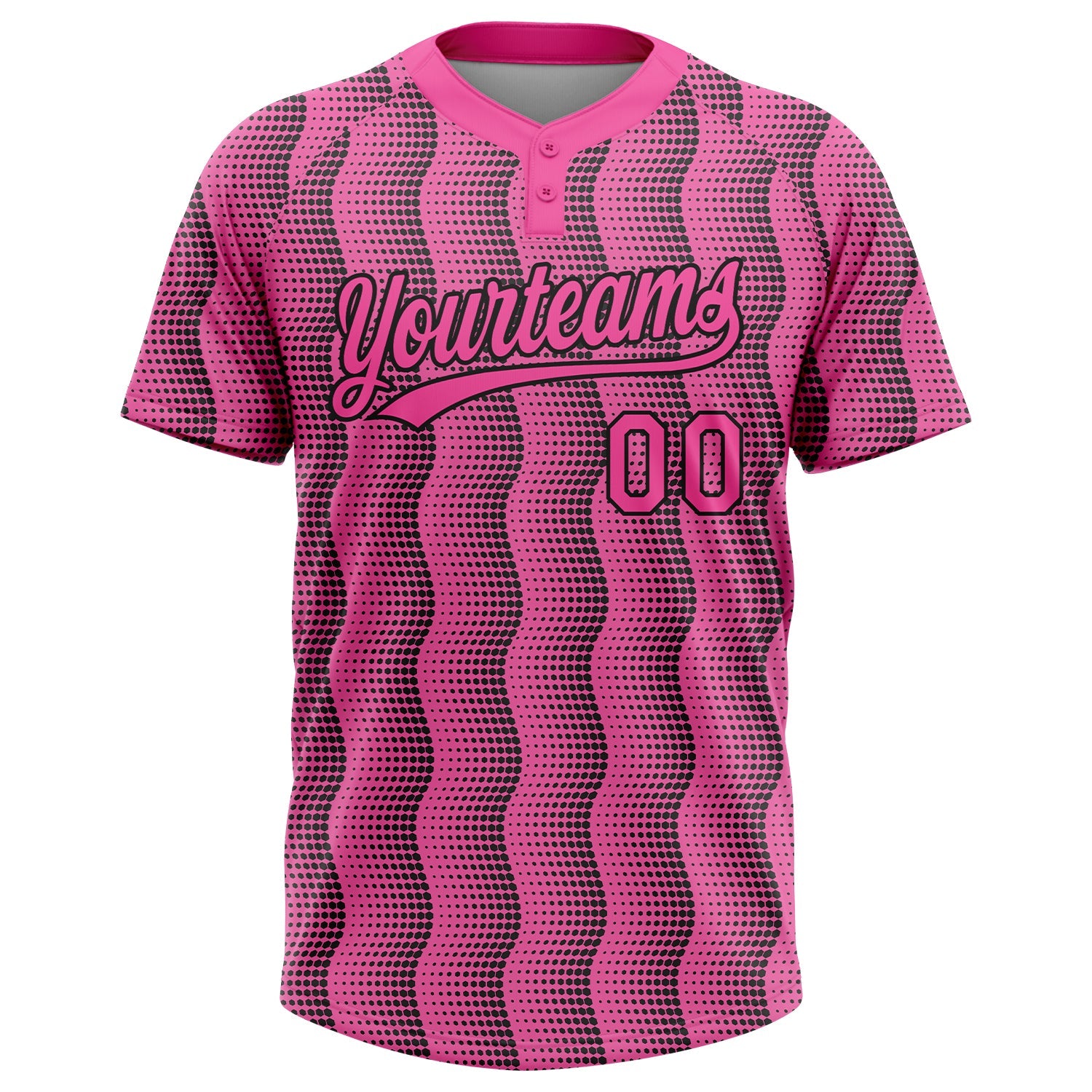 Custom Pink Pink-Black 3D Pattern Two-Button Unisex Softball Jersey view 2