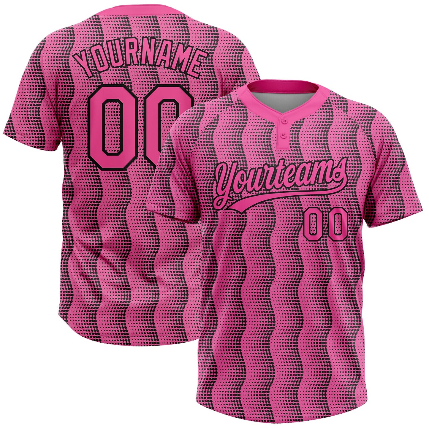 Custom Pink Pink-Black 3D Pattern Two-Button Unisex Softball Jersey - Main View
