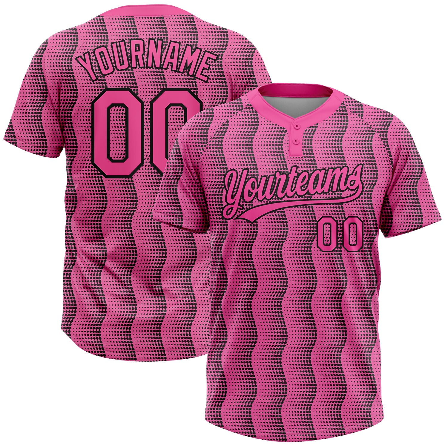 Custom Pink Pink-Black 3D Pattern Two-Button Unisex Softball Jersey - Main View