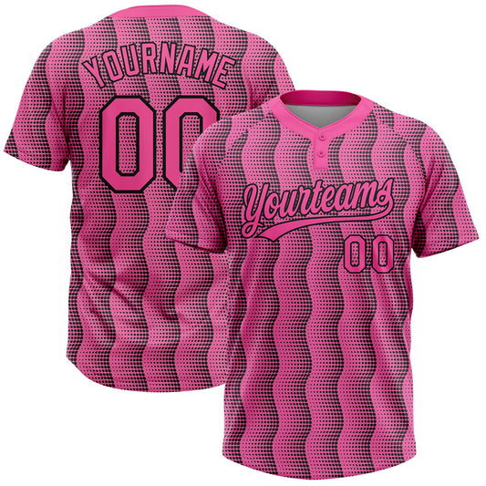 Custom Pink Pink-Black 3D Pattern Two-Button Unisex Softball Jersey - Main View