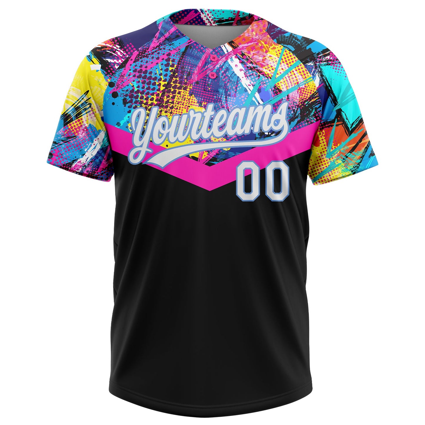 Custom Black White-Light Blue 3D Pattern Two-Button Unisex Softball Jersey view 2