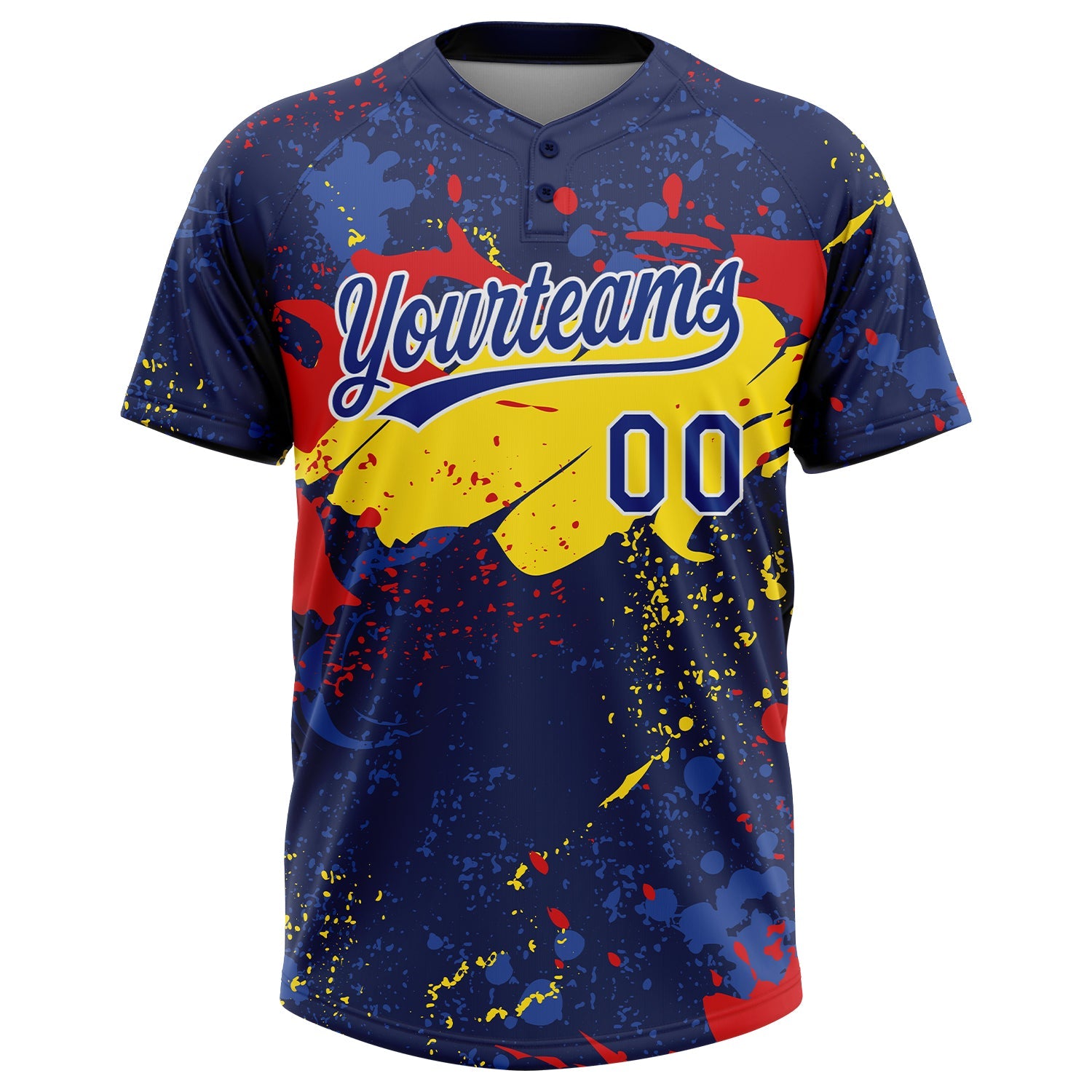 Custom Figure Royal Gold-Red 3D Pattern Two-Button Unisex Softball Jersey view 2