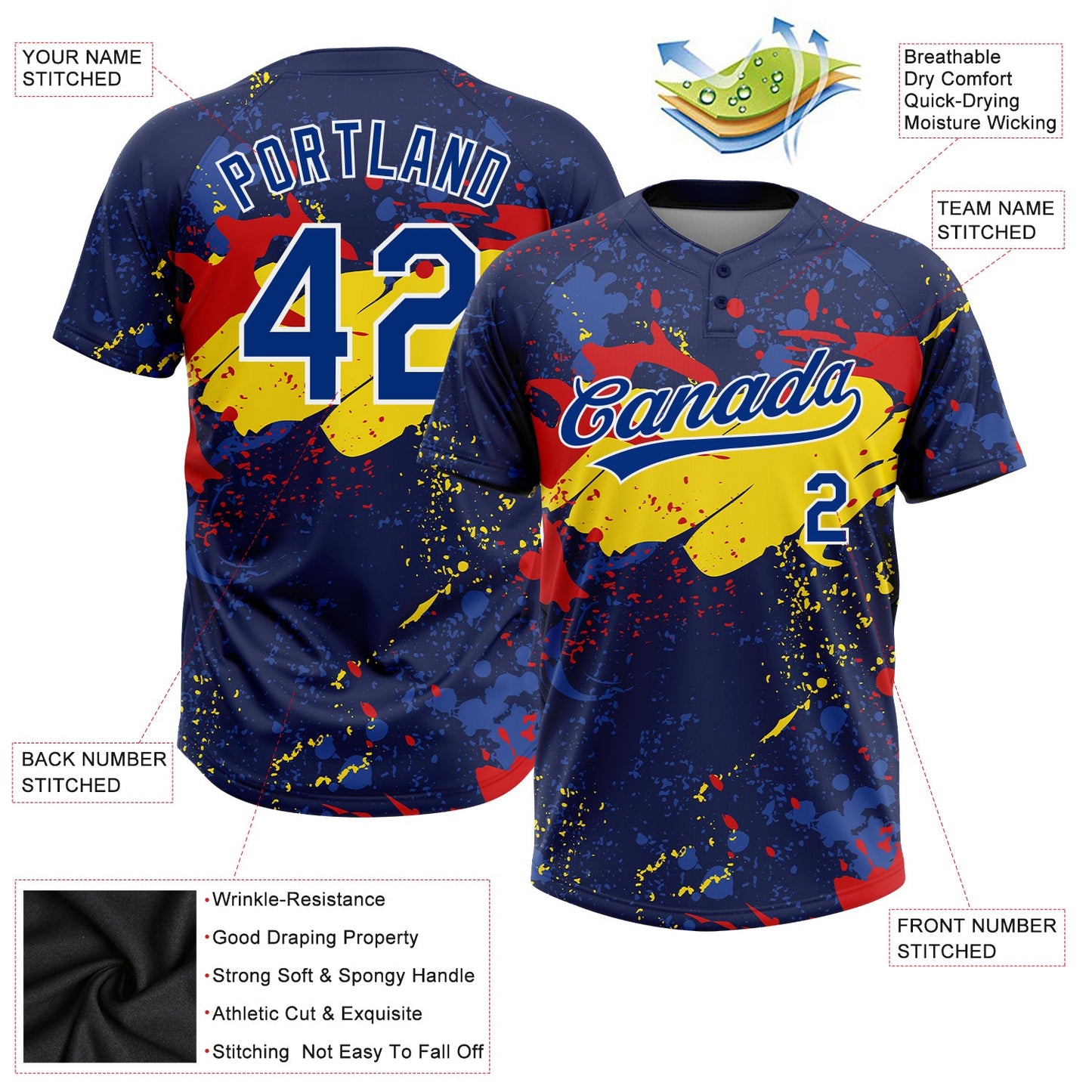 Custom Figure Royal Gold-Red 3D Pattern Two-Button Unisex Softball Jersey view 3