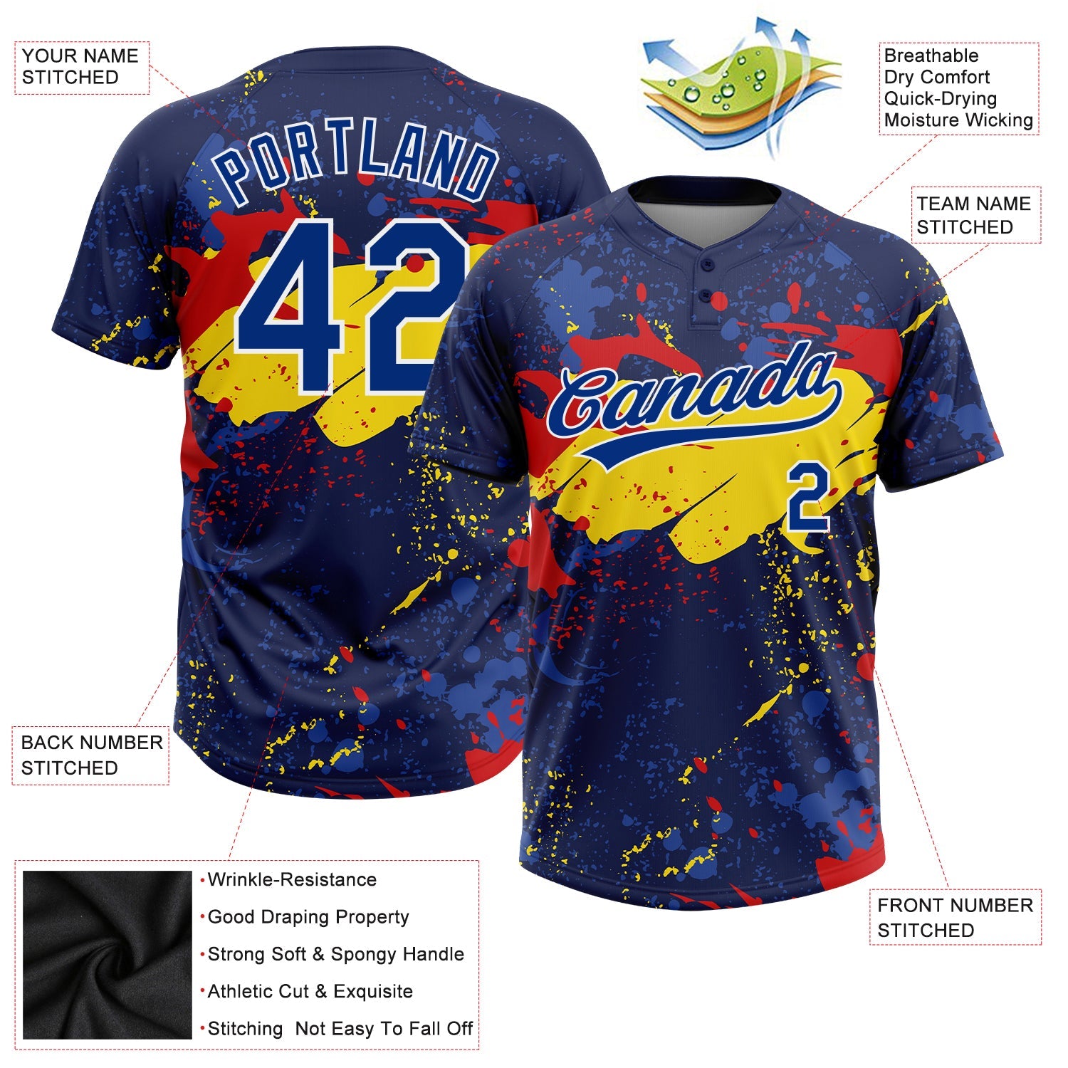 Custom Figure Royal Gold-Red 3D Pattern Two-Button Unisex Softball Jersey view 3